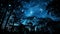 Night dark nature illuminated by blue starry tree silhouette outdoors generated by AI