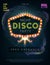 Night disco dance party poster with glowing frame. Vector design template