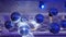 Night disco party concept. Light music disco ball on blue background. Rotating disco ball in nightclub with shiny