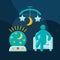 Night, evening babysitting flat concept vector icon