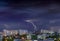 Night evening storm lightnings panorama Kiev Ukraine city