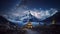 night Everest Tibetan temples. Generative AI