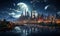 Night fantastic cityscape of an unknown planet.