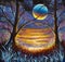 Night fantasy art landscape big planet moon starry sky sunset painting, fairy tale