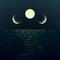 Night fantasy moonrise seascape. Gradient surrealistic landscape