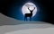 In the night of the full moon deer standing on snowy slopes,