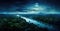 Night full moon over the amazon forest. areal view of the vast amazon river and amazonian lush rain forest jungle.