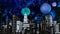 Night Futuristic City with three Planets and Stars