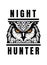 Night hunter, owl head T-shirt print design. Vector illustration.