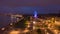 Night Hyper lapse of Bordeaux, France Riverside with Ferris Wheel, Aerial forward