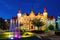 Night illumination of the 19th century Walbrzych Town Hall in neo-Gothic style, Lower Silesia. Walbrzych, Poland