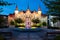 Night illumination of the 19th century Walbrzych Town Hall in neo-Gothic style, Lower Silesia. Walbrzych, Poland