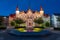 Night illumination of the 19th century Walbrzych Town Hall in neo-Gothic style, Lower Silesia. Walbrzych, Poland