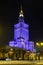 Night illumination of Culture and Science Palace by Defilad Square in Warsaw city center, Poland