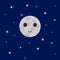 Night illustrations with funny smiling cartoon characters of moon