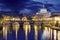 Night image of St. Peter\'s Basilica, Ponte Sant Angelo and Tiber