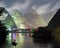 Night image of Yangshuo city near cloudy hill