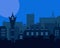 Night industrial European city blue styled vintage landscape