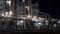 Night industrial petrochemical landscape. Methanol synthesis process mixed reforming reactors columns. Methanol production CO2