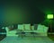 Night interior with green colored lights