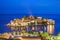 Night islet and hotel Sveti Stefan, Montenegro, Adriatic sea, Eu