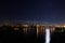 Night Kyiv panorama on Dnipro and gavanskiy bridge on background with stars