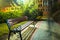 Night landscape. Bench on the alley under the lanterns.