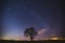 Night landscape image with colorful milky way and zodiac light in the horizon