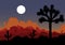 Night landscape with Joshua tree and mountains. Vector illustration.