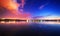 Night landscape on the lake with blue sky and clouds