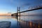 Night landscape of Lisbon Bridge at sunrise