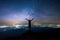 Night landscape of Milky way above the light of countryside area