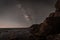 Night landscape with Milky Way on the coast of the Escullos. Natural Park of Cabo de Gata