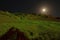 Night landscape in the mountains against the backdrop of a starry sky