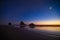 Night landscape on the Pacific Ocean, with a landscape but a starry sky. Cannon Beach