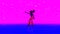 Night landscape pink sky with the silhouette of a dancing girl reflection in the water and mystical fantastic flying and
