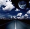 Night landscape with road, clouds and moon