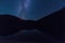 Night landscape with starry sky and Milky Way during Perseid meteor shower over the alpine lake Synevyr in Carpathian mountains