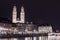 Night landscape of Zurich with Grossmunster church