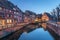 Night landscapes of La Petite Venise in Colmar in winter