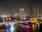 Night light scene skyscraper buildings citiscape view of Bangkok, Thailand