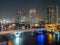 Night light scene skyscraper buildings citiscape view of Bangkok, Thailand