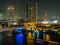 Night light scene skyscraper buildings citiscape view of Bangkok, Thailand