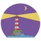 Night lighthouse on island coast icon