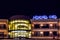 Night lights of 4 stars waterfront Morsko Oko Garden hotel in Black Sea resort