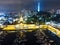 Night lights of Sea Port of Sochi, Krasnodar Krai, Russia. Aerial view