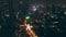 Night megapolis cityscape rooftop blurred lights