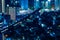 A night miniature cityscape by high angle view near the railway in Osaka