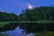 Night moon, pond and tree