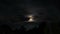 Night Moon Rising on the Horizon over the Trees and Clouds. Time Lapse